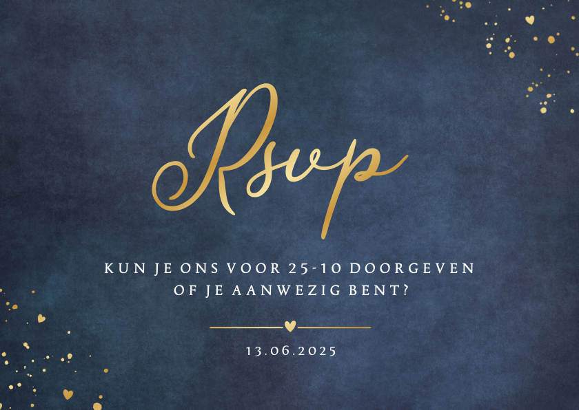 Stijlvolle rsvp kaart met donkerblauwe achtergrond en goud Stijlvolle rsvp kaart met donkerblauwe achtergrond en goud