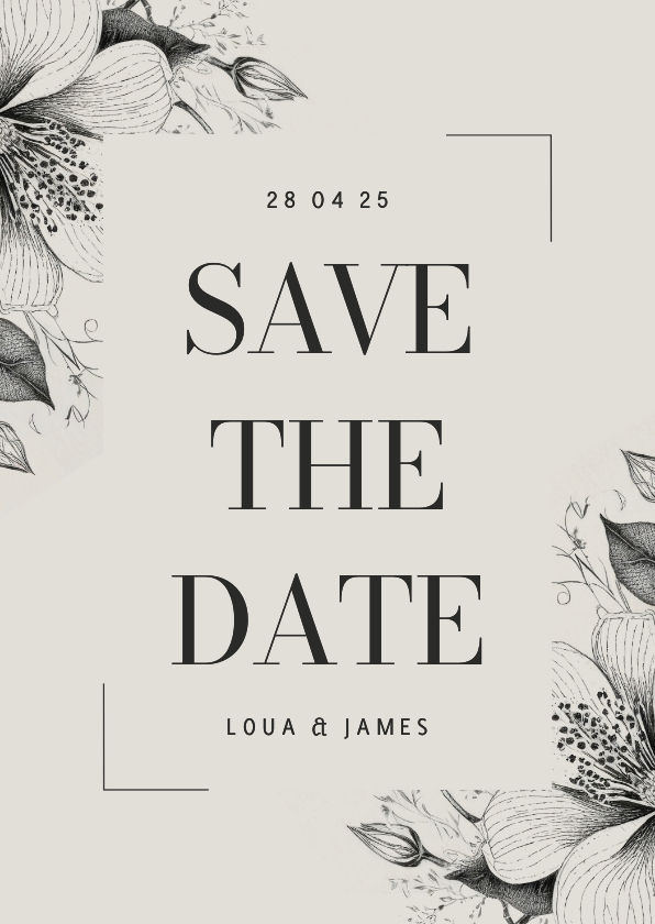 Trouwkaarten - Stijlvolle save the date bruiloft met kader vintage bloemen