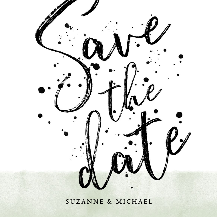 Stijlvolle save the date kaart met waterverf en typografie - Trouwkaarten Trouwkaarten - Stijlvolle save the date kaart met waterverf en typografie