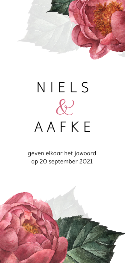 Stijlvolle trouwkaart met roze pioenroos - Trouwkaarten Trouwkaarten - Stijlvolle trouwkaart met roze pioenroos