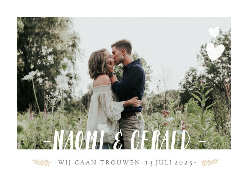 Stijlvolle uitnodiging huwelijk met grote foto en namen - Trouwkaarten Trouwkaarten - Stijlvolle uitnodiging huwelijk met grote foto en namen
