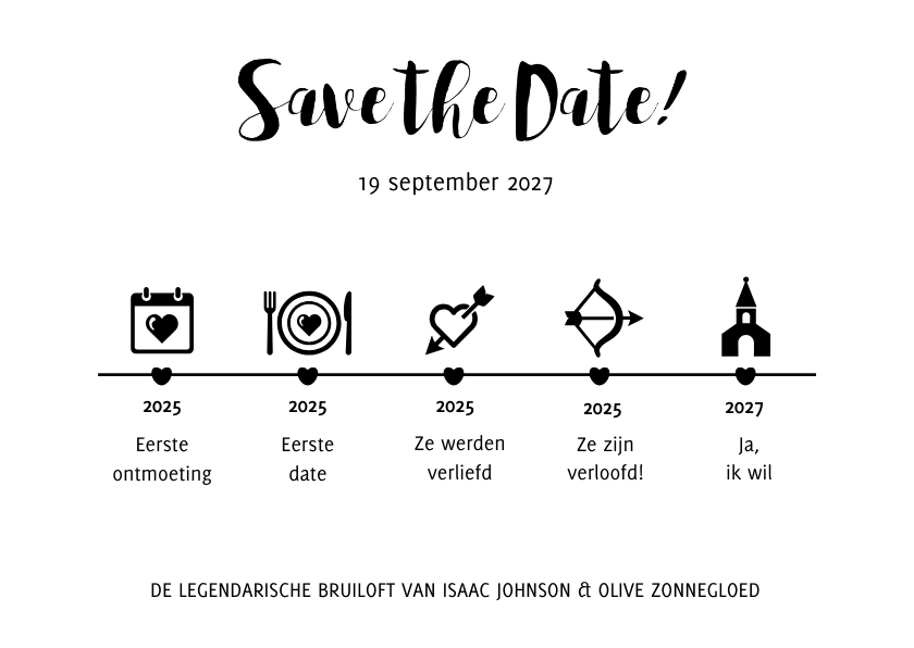 Trouwkaarten - Tijdlijn zwart wit - DH