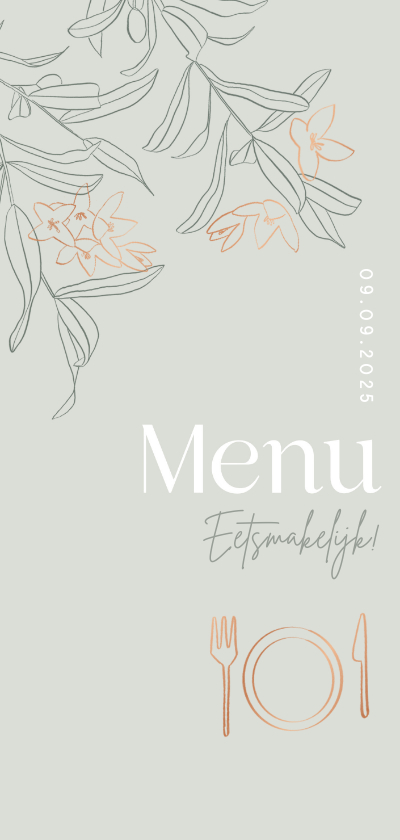 Trendy menukaart groen koper olijftakjes Trendy menukaart groen koper olijftakjes