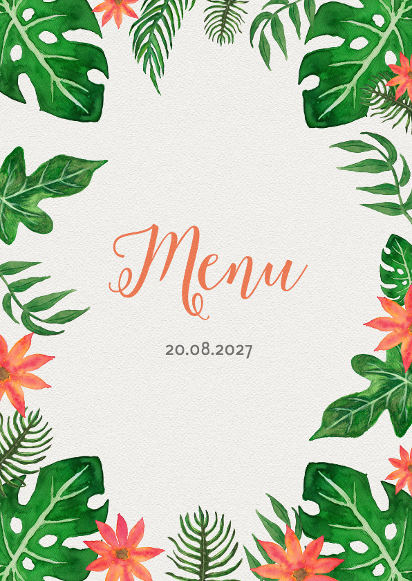 Tropical Menukaart dubbel - DH - Trouwkaarten Trouwkaarten - Tropical Menukaart dubbel - DH