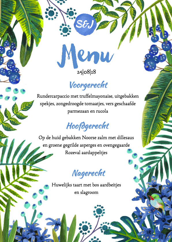 Tropical Menukaart enkel - Trouwkaarten Trouwkaarten - Tropical Menukaart enkel