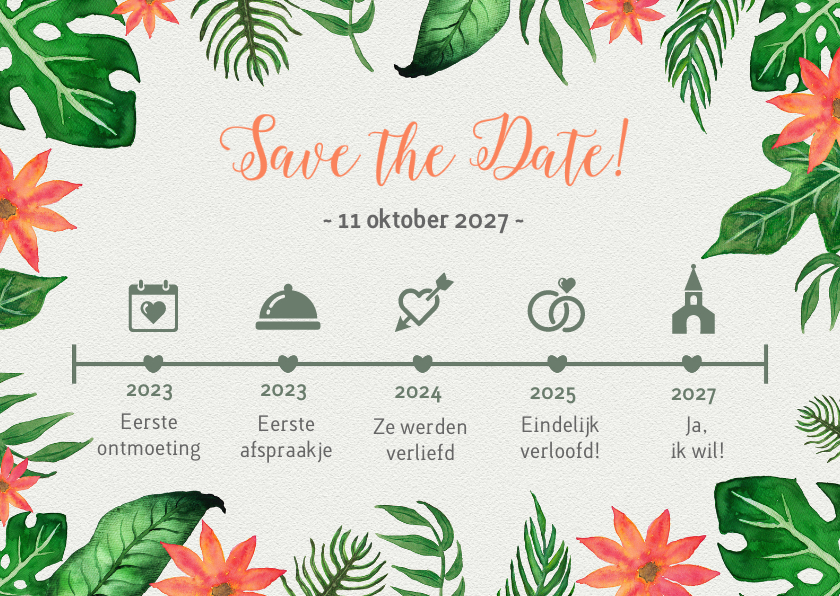 Tropical tijdlijn groen - DH - Trouwkaarten Trouwkaarten - Tropical tijdlijn groen - DH