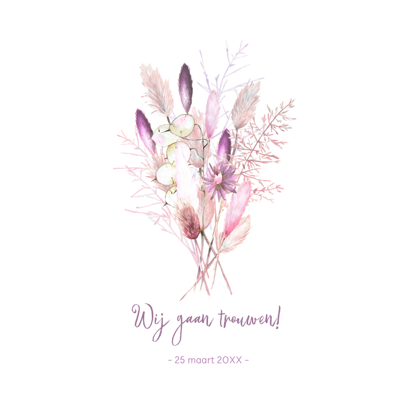 Trouwen droogbloemen paars - Trouwkaarten Trouwkaarten - Trouwen droogbloemen paars