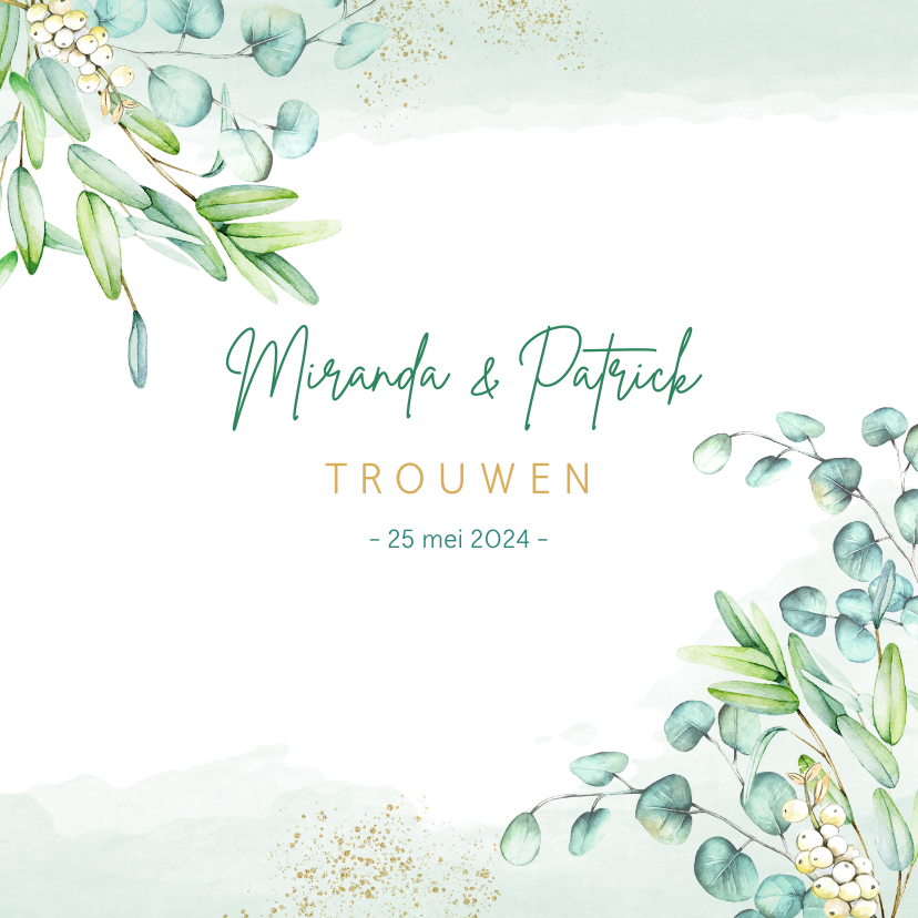 Trouwen eucalyptus aquarel - Trouwkaarten Trouwkaarten - Trouwen eucalyptus aquarel