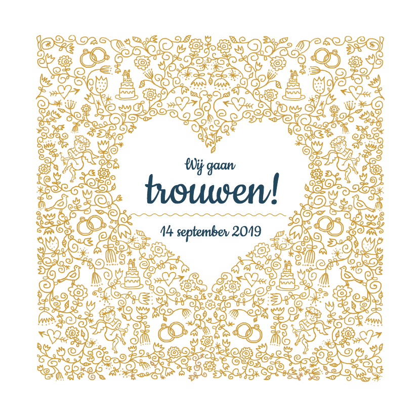 Trouwen getekend met goud - MW - Trouwkaarten Trouwkaarten - Trouwen getekend met goud - MW