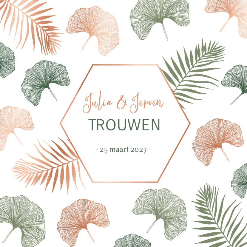 Trouwen ginkgoblad koper - Trouwkaarten Trouwkaarten - Trouwen ginkgoblad koper