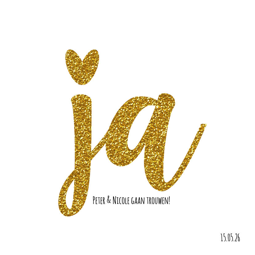 Trouwen JA modern goud glitter - Trouwkaarten Trouwkaarten - Trouwen JA modern goud glitter