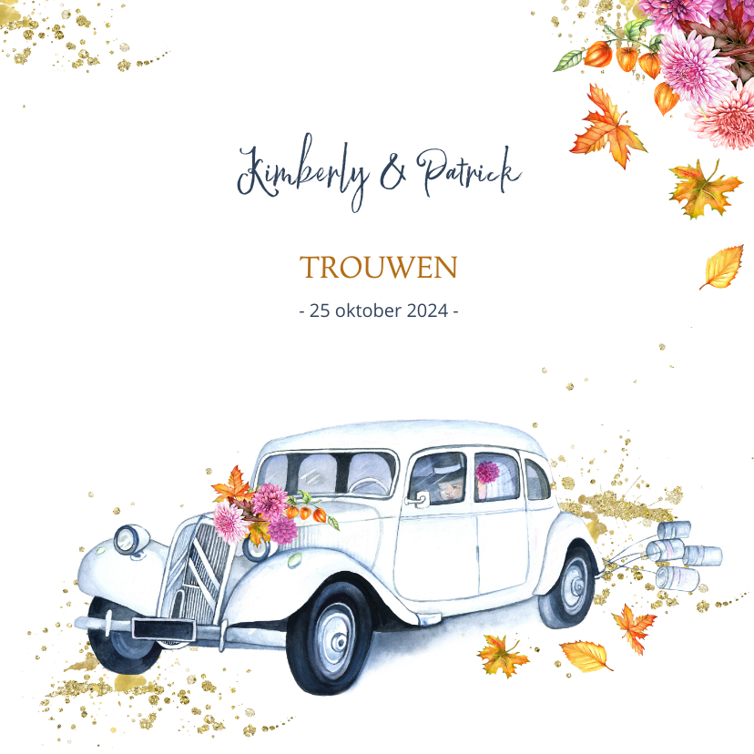 Trouwen oldtimer herfst - Trouwkaarten Trouwkaarten - Trouwen oldtimer herfst
