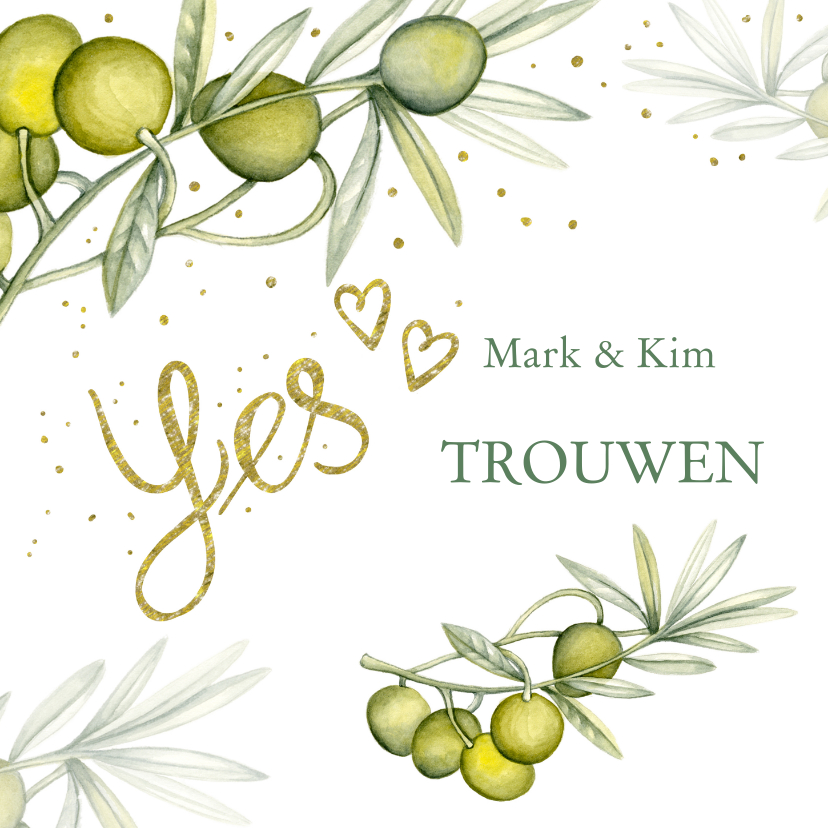 Trouwen olijftak aquarel - Trouwkaarten Trouwkaarten - Trouwen olijftak aquarel