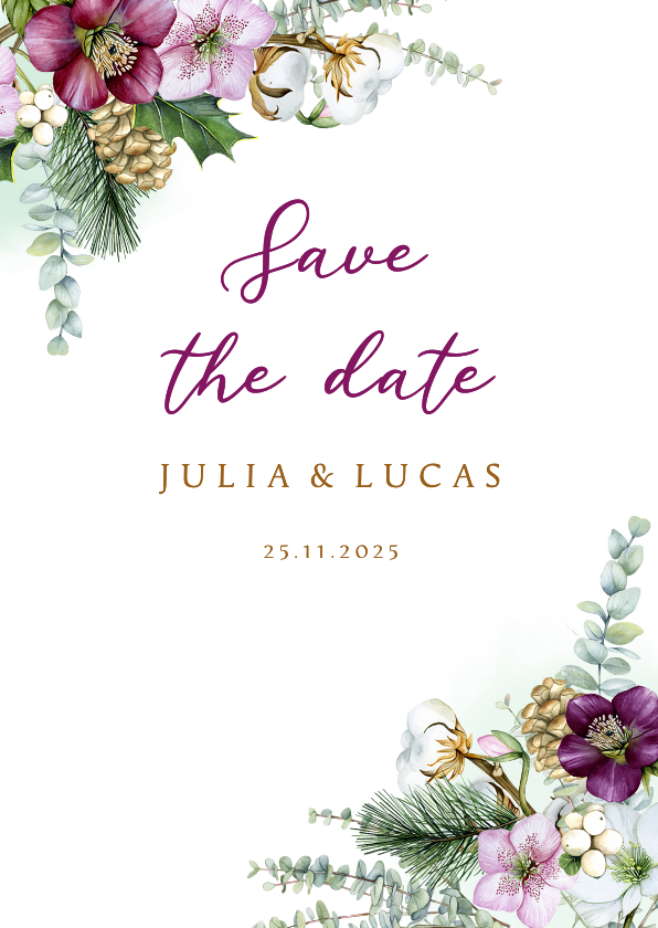 Trouwkaarten - Trouwen Save the date helleborus eucalyptus