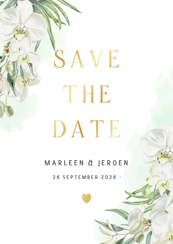 Trouwkaarten - Trouwen Save the date orchideeën eucalyptus