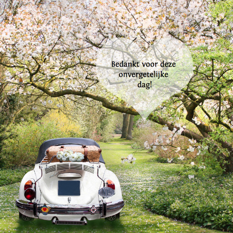 Trouwen witte oldtimer- bedankt - Trouwkaarten Trouwkaarten - Trouwen witte oldtimer- bedankt