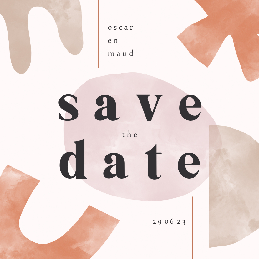 Trouwkaart abstract waterverf save the date kunstzinnig - Trouwkaarten Trouwkaarten - Trouwkaart abstract waterverf save the date kunstzinnig