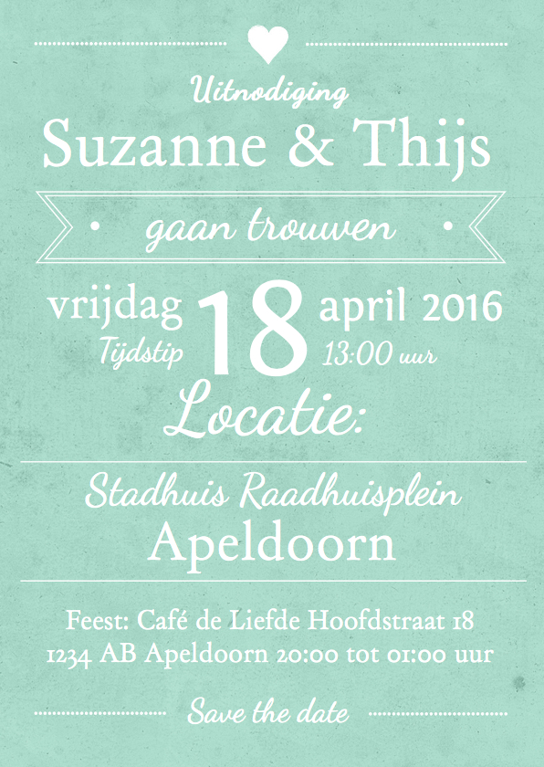 Trouwkaart affiche mint - Trouwkaarten Trouwkaarten - Trouwkaart affiche mint