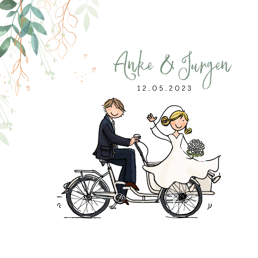 Trouwkaart bakfiets confetti av Trouwkaart bakfiets confetti av