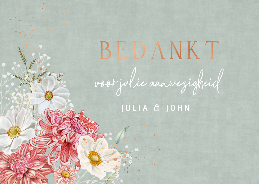 Trouwkaart bedankt dahliabloemen en herfstanemonen - Trouwkaarten Trouwkaarten - Trouwkaart bedankt dahliabloemen en herfstanemonen