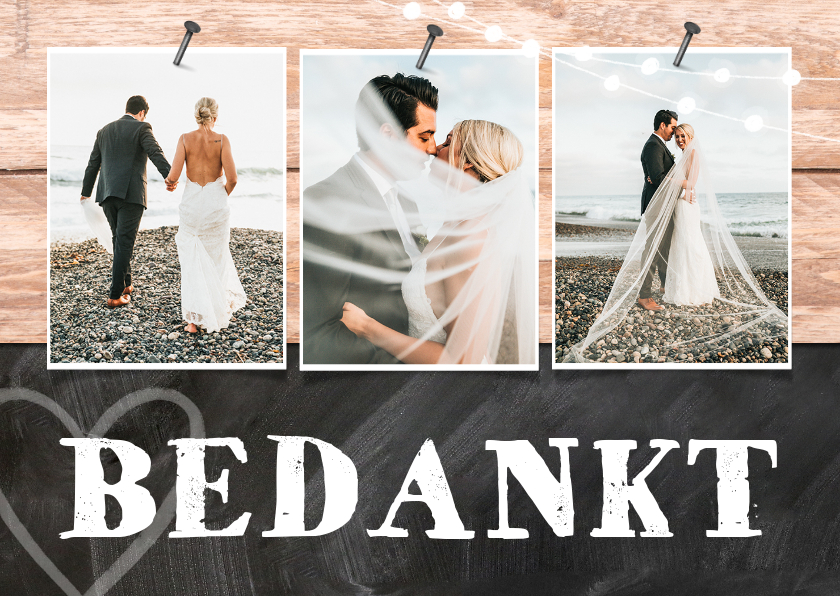 Trouwkaart bedankt hout krijtbord foto's - Trouwkaarten Trouwkaarten - Trouwkaart bedankt hout krijtbord foto's