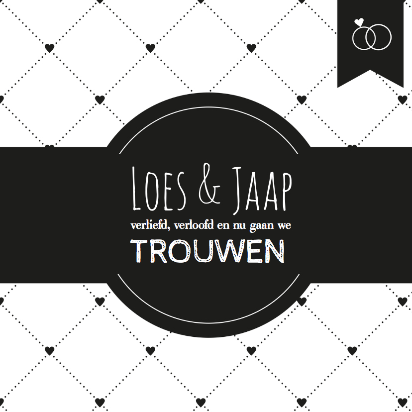 Trouwkaart Black&White hartje - Trouwkaarten Trouwkaarten - Trouwkaart Black&White hartje