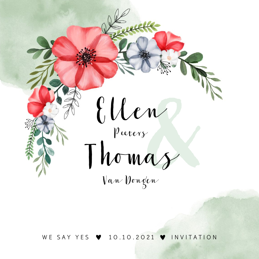Trouwkaart bloemen bohemian met waterverf Trouwkaart bloemen bohemian met waterverf