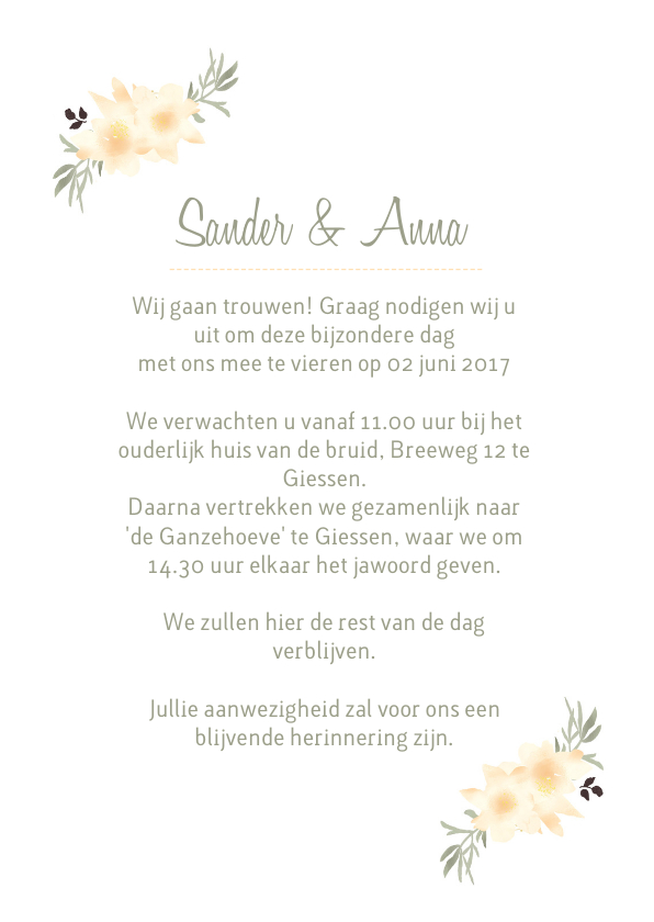 Trouwkaart Bloemen boho - HM Trouwkaart Bloemen boho - HM