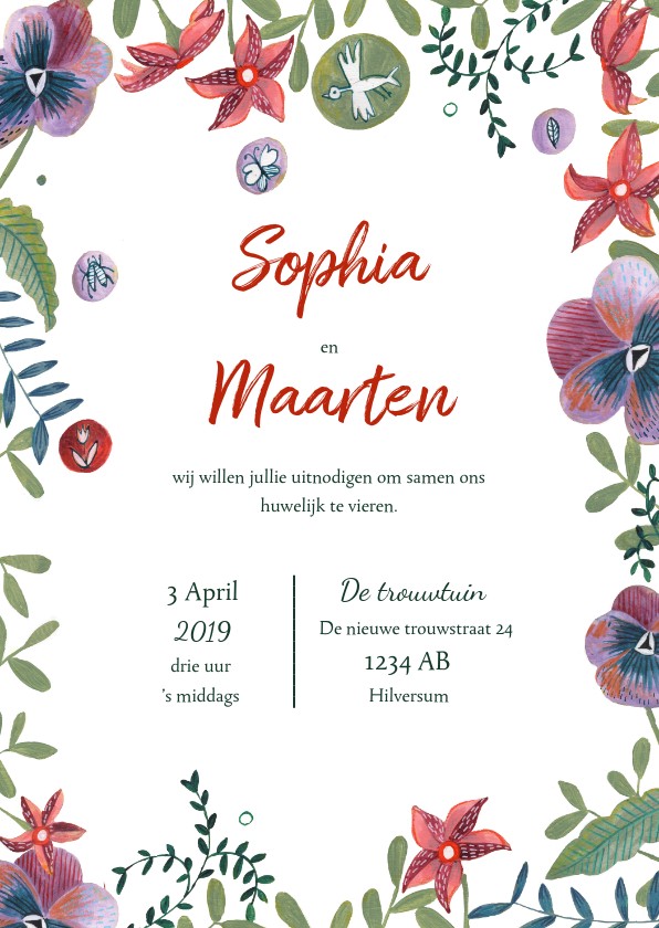 Trouwkaart botanische bruiloft set - Trouwkaarten Trouwkaarten - Trouwkaart botanische bruiloft set