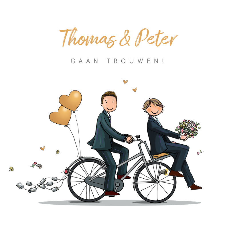 Trouwkaart bruidegommen huwelijk fiets - Trouwkaarten Trouwkaarten - Trouwkaart bruidegommen huwelijk fiets