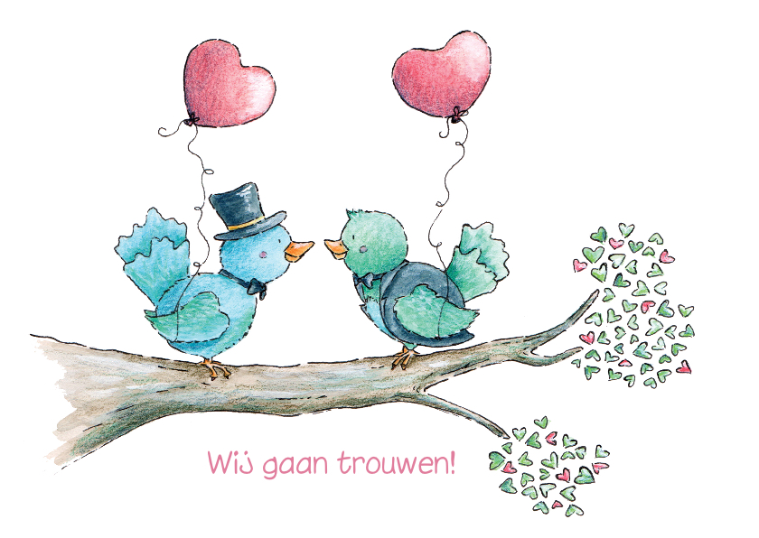 Trouwkaart bruidegommen vogeltjes - Trouwkaarten Trouwkaarten - Trouwkaart bruidegommen vogeltjes