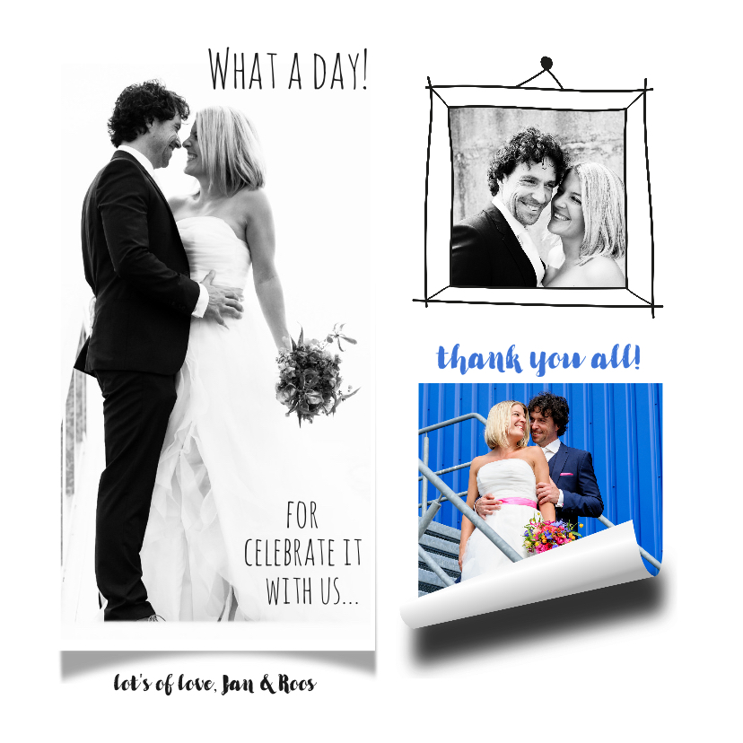 Trouwkaart bruiloft dank foto collage - Trouwkaarten Trouwkaarten - Trouwkaart bruiloft dank foto collage