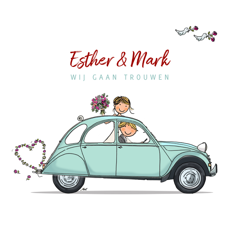 Trouwkaart Citroen 2CV mint Trouwkaart Citroen 2CV mint