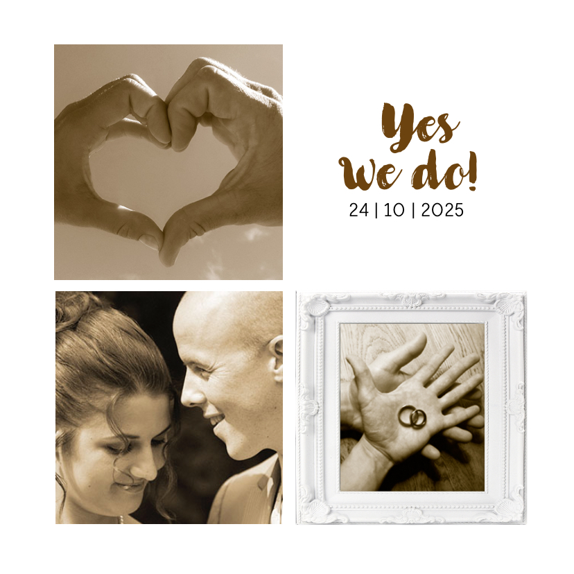 Trouwkaart collage stijlvol sepia - Trouwkaarten Trouwkaarten - Trouwkaart collage stijlvol sepia
