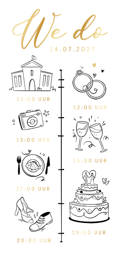 Trouwkaart doodle tijdlijn illustratie hartjes we do - Trouwkaarten Trouwkaarten - Trouwkaart doodle tijdlijn illustratie hartjes we do