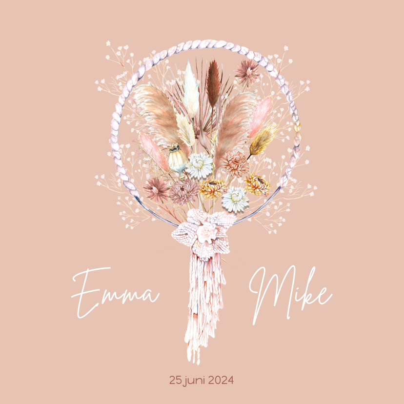 Trouwkaart dreamcatcher bohemian - Trouwkaarten Trouwkaarten - Trouwkaart dreamcatcher bohemian