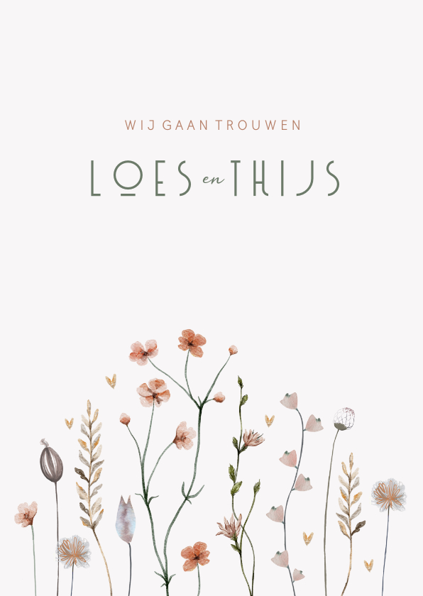 Trouwkaarten - Trouwkaart droogbloemen herfsttinten 
