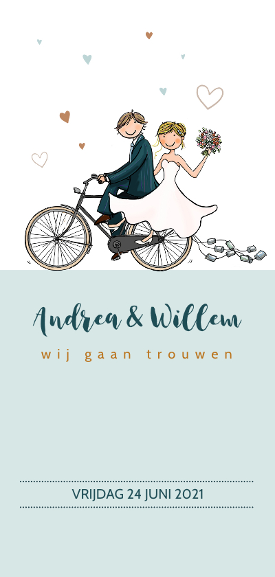 Trouwkaart fiets met hartjes Trouwkaart fiets met hartjes