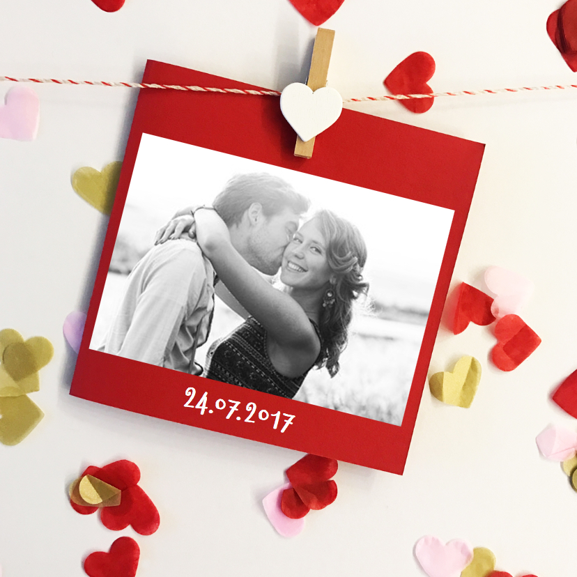 Trouwkaart foto confetti hartjes Trouwkaart foto confetti hartjes