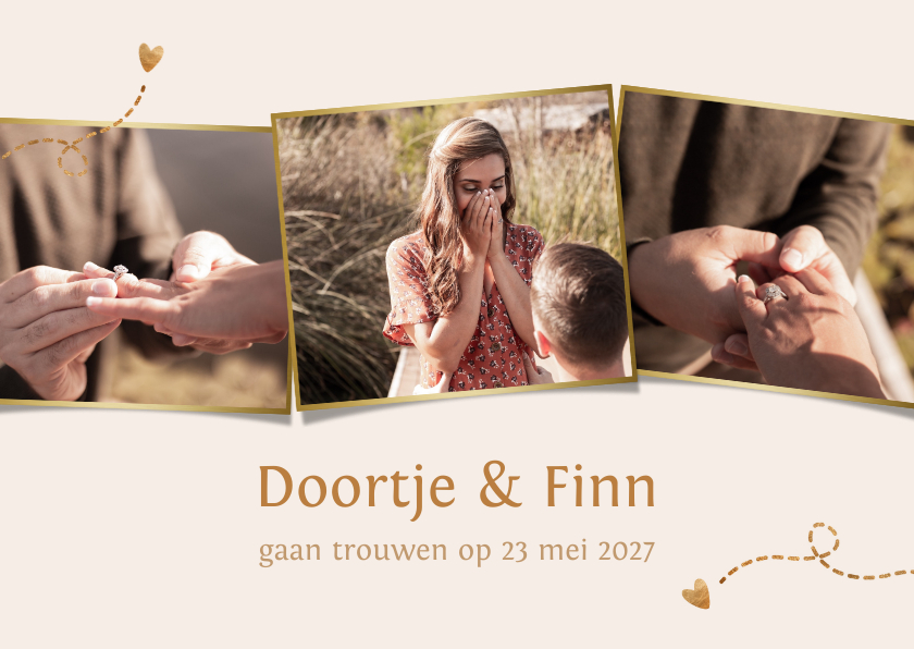 Trouwkaarten - Trouwkaart fotocollage love met 3 foto's