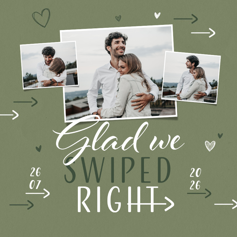 Trouwkaarten - Trouwkaart glad we swiped right stijlvol grafisch grappig