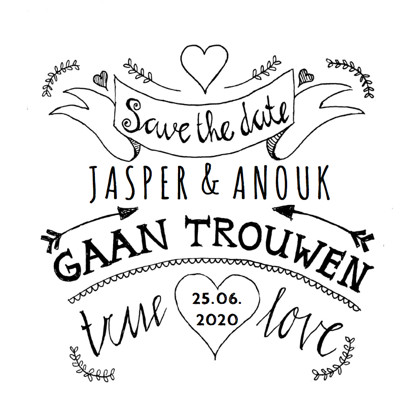 Trouwkaart handlettering zwartwit - Trouwkaarten Trouwkaarten - Trouwkaart handlettering zwartwit