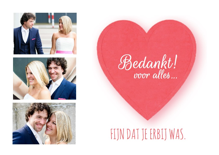 Trouwkaart hart bedankje - Trouwkaarten Trouwkaarten - Trouwkaart hart bedankje