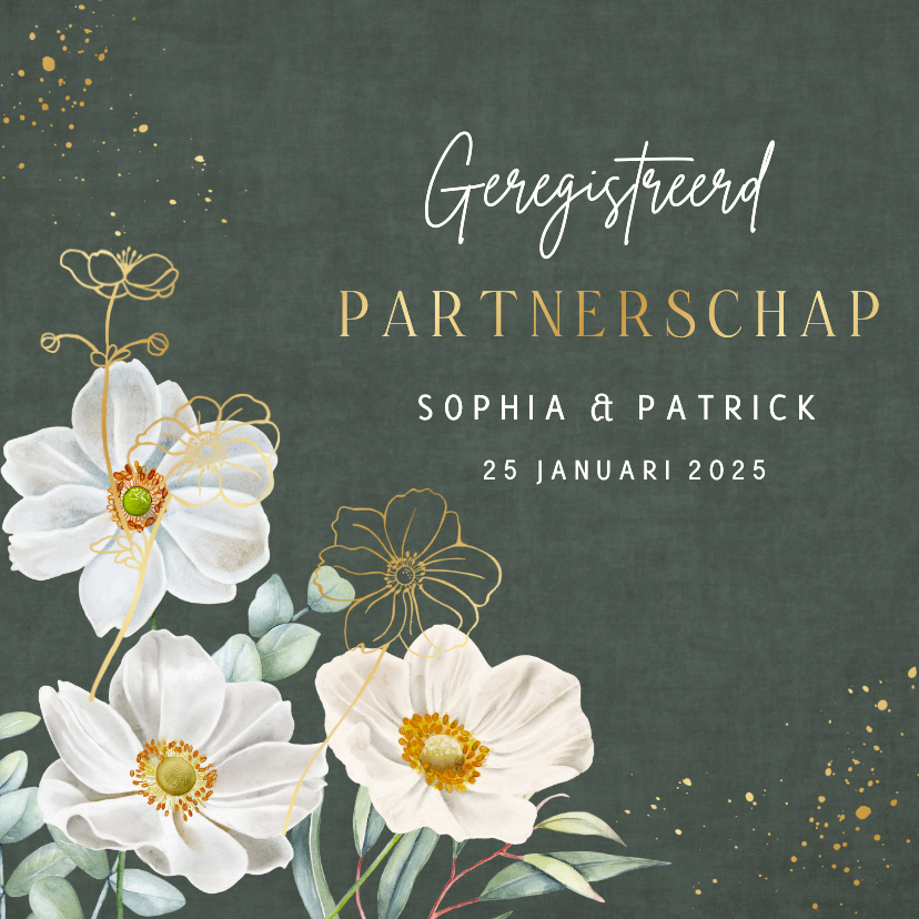 Trouwkaart herfstanemonen geregistreerd partnerschap - Trouwkaarten Trouwkaarten - Trouwkaart herfstanemonen geregistreerd partnerschap