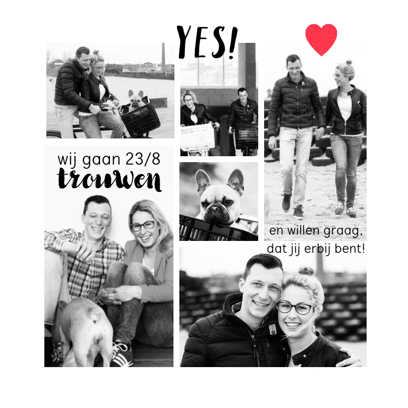 Trouwkaart hip foto collage zwart-wit - Trouwkaarten Trouwkaarten - Trouwkaart hip foto collage zwart-wit