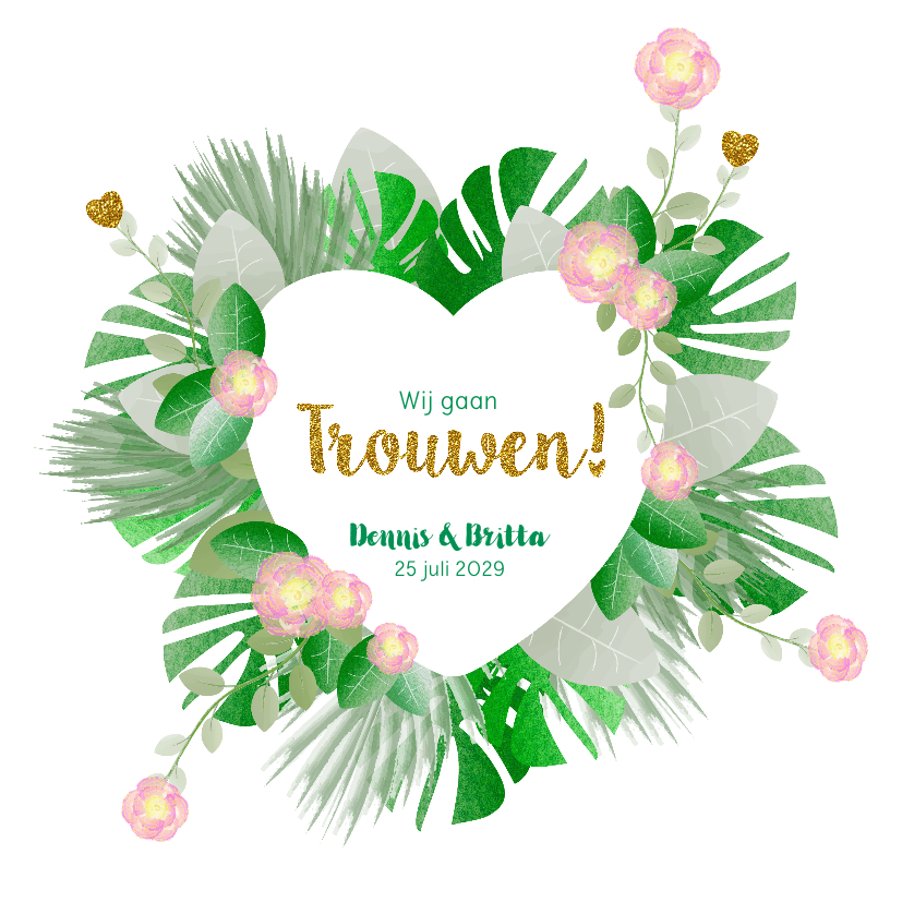 Trouwkaart hippe kaart met bloemen en botanica - Trouwkaarten Trouwkaarten - Trouwkaart hippe kaart met bloemen en botanica