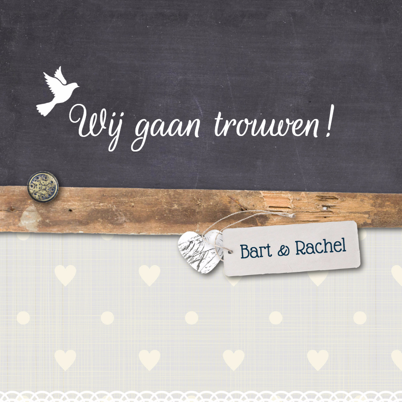 Trouwkaart-houtkrijt-BartRachel - Trouwkaarten Trouwkaarten - Trouwkaart-houtkrijt-BartRachel