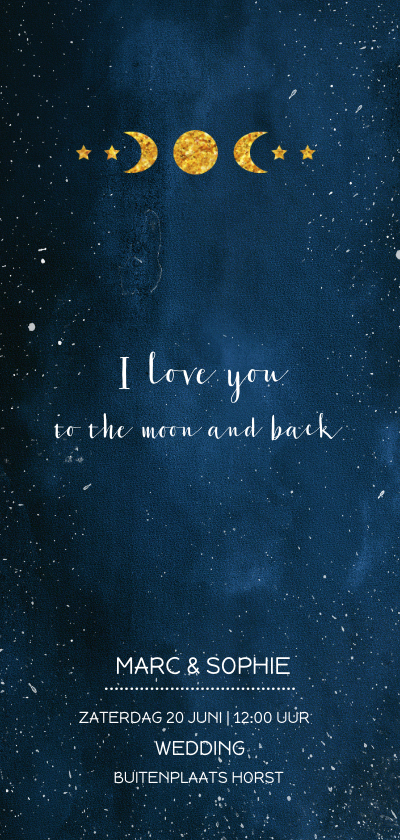 Trouwkaarten - Trouwkaart i love you to the moon and back