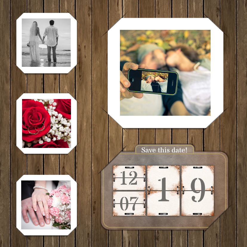 Trouwkaart kalender op hout RB - Trouwkaarten Trouwkaarten - Trouwkaart kalender op hout RB