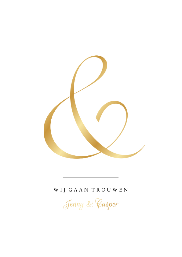 Trouwkaart klassiek ampersand en namen in goudfolie Trouwkaart klassiek ampersand en namen in goudfolie